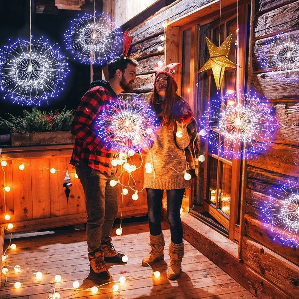 150 СВЕТОДИОДНЫЕ фейерверки DIY светодиодные огни на Рождество для внутреннего и наружного украшения батарейках подвесной светильник