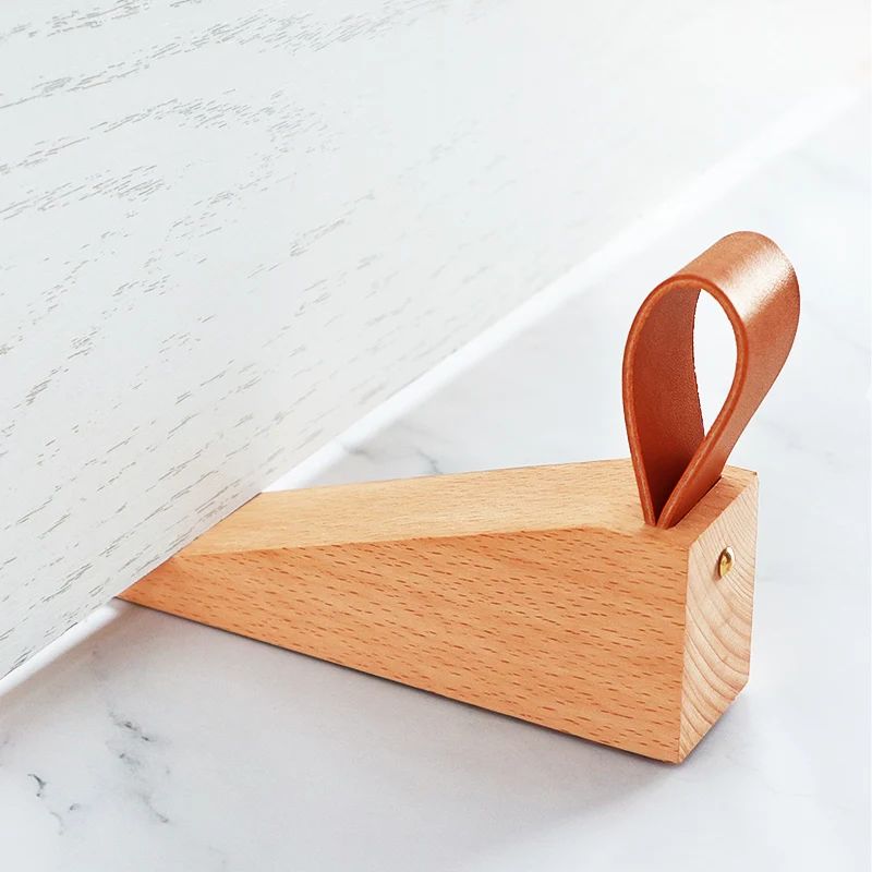PUSELIFE Soild Non-Slip Wood Doorstop Wedge with Leather Band for Hanging Wooden Door Stop