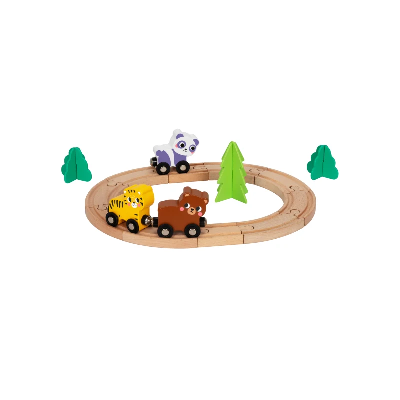 Wooden Construction Train Set Children Railway Track Road Race Animal Car Cognitive Slot Toys for Kids