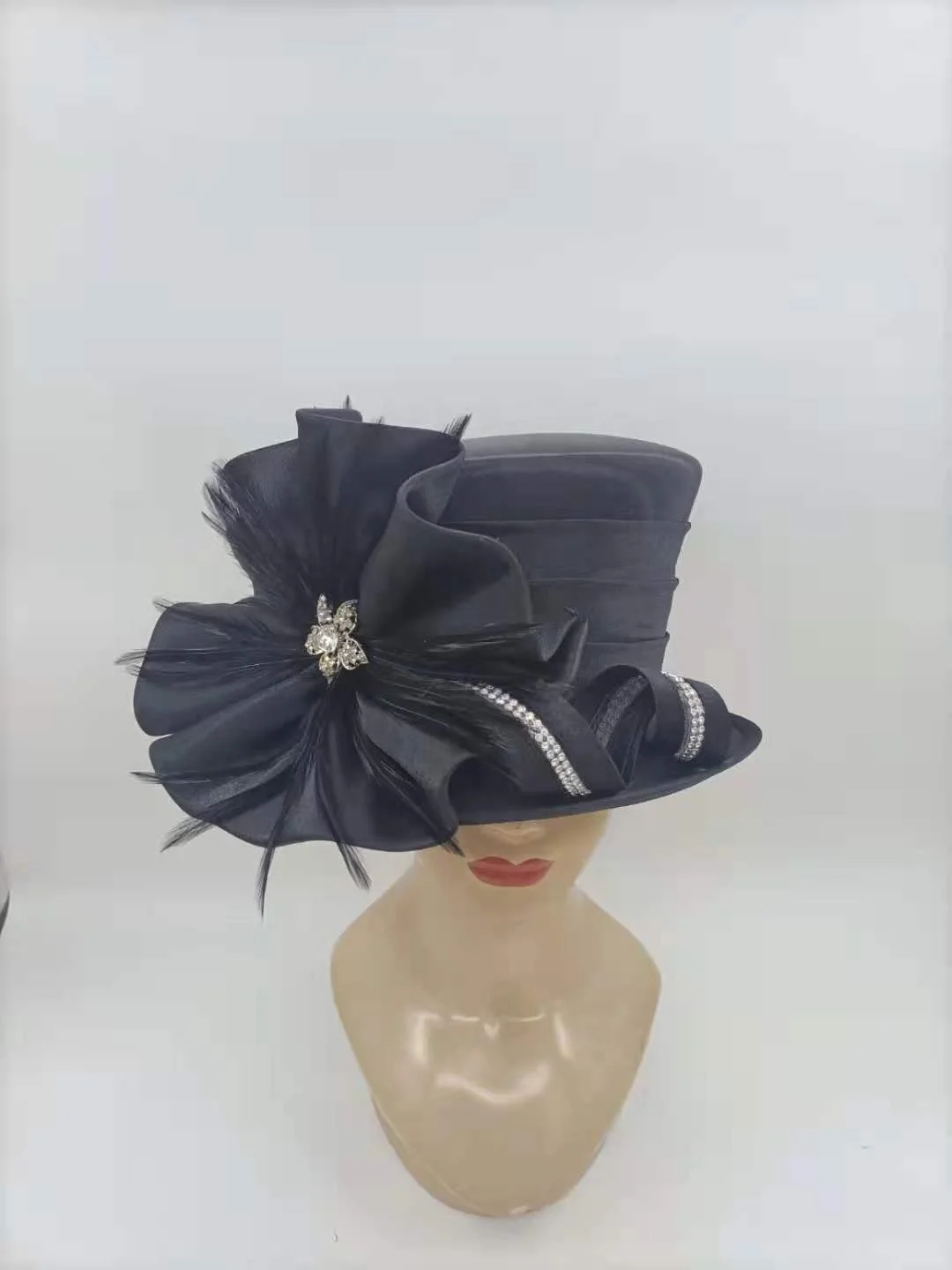 The Ribbon satin hat Fashion Wide Brim Formal Party  lady church new elegant women funny bridal hats