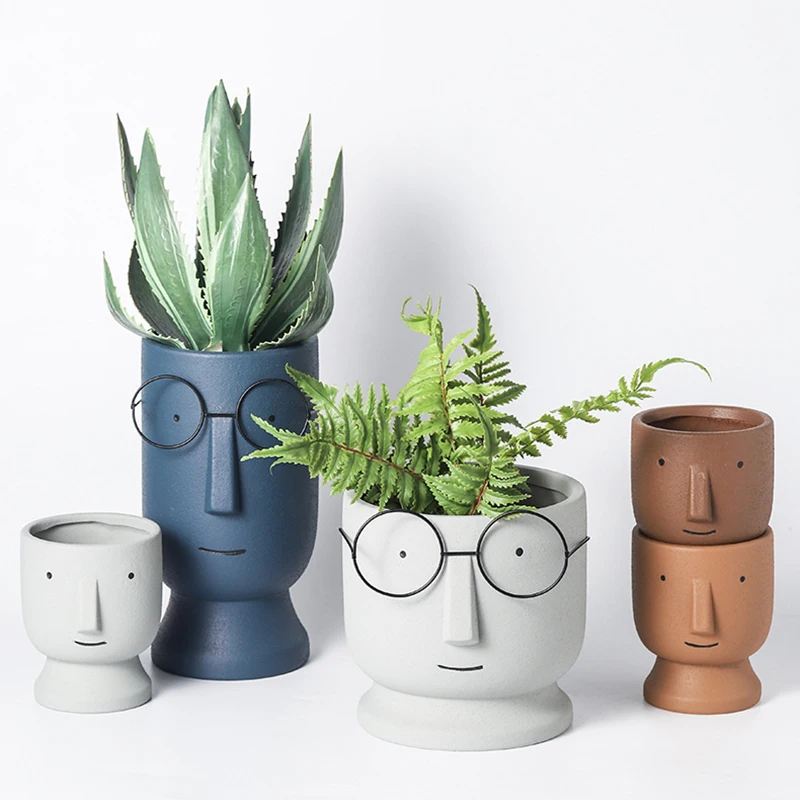 Unique design human head planter home garden ornament bust plant pot for flower succulent