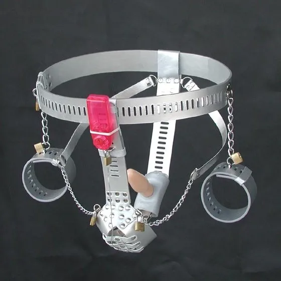 BDSM Handcuff Bondage Locking Adjustable Chastity Belt With Remote Control Vibrator Anal Toys Tight Penis Sex Toys