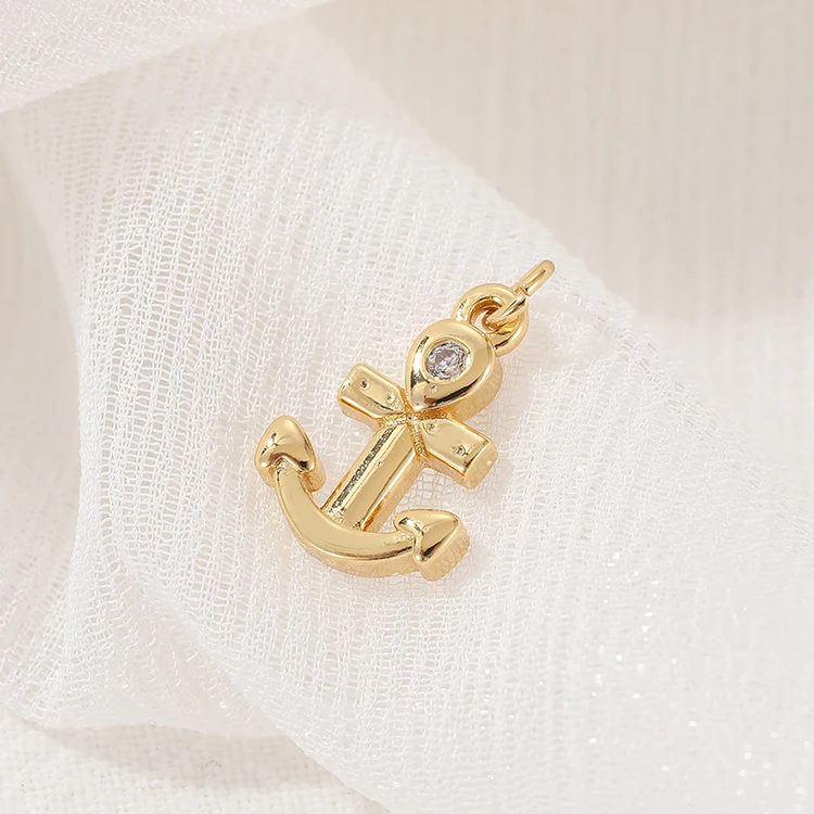 High Quality Inlaid CZ 14K Gold Plated Anchor Lightning Shape Small Gold Necklace Charms