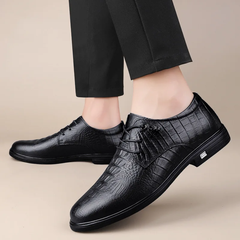 New formal business casual leather shoes cowhide British soft sole trend warm and plush driving shoes