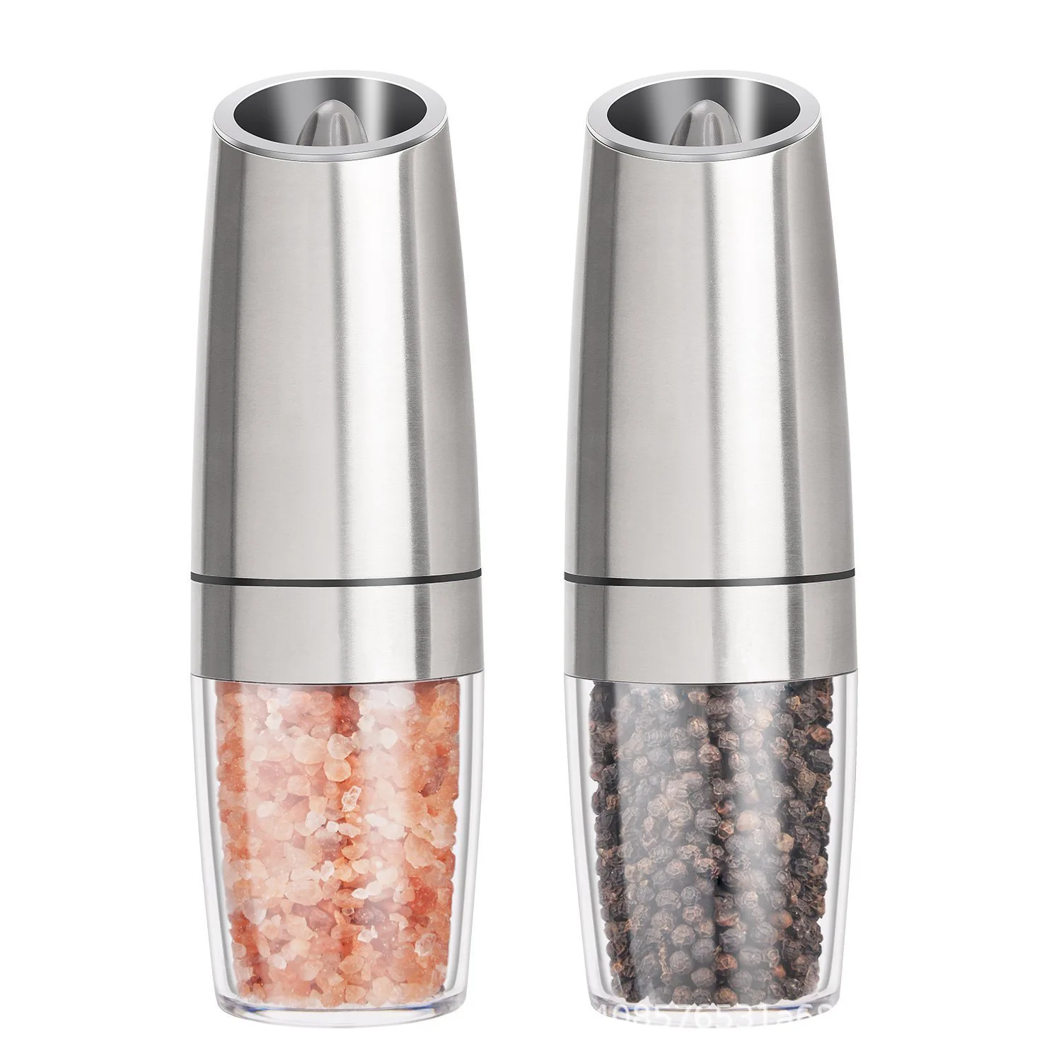 
Electric Gravity Salt and Pepper Grinder Set with Adjustable Coarseness Automatic Pepper and Salt Mill Battery Powered Blue LED 