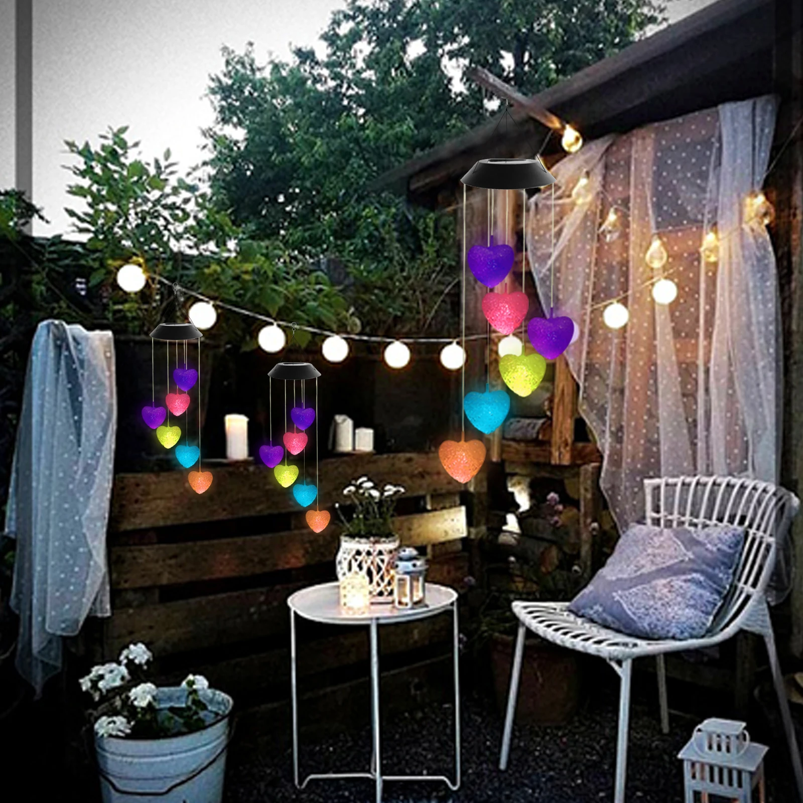 
Color Changing LED Solar Wind Chime Solar Crystal Ball Wind Chime, Outdoor Mobile Hanging Patio Light for Porch, Deck, Garde 