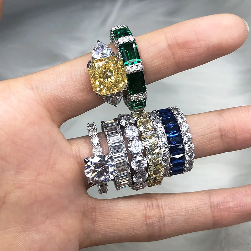 Фабричное изготовление нет минимального заказа штабелируемые ювелирные изделия из стерлингового серебра с кубическим цирконием шикарное обручальное кольцо Женские Ювелирные бриллиантами