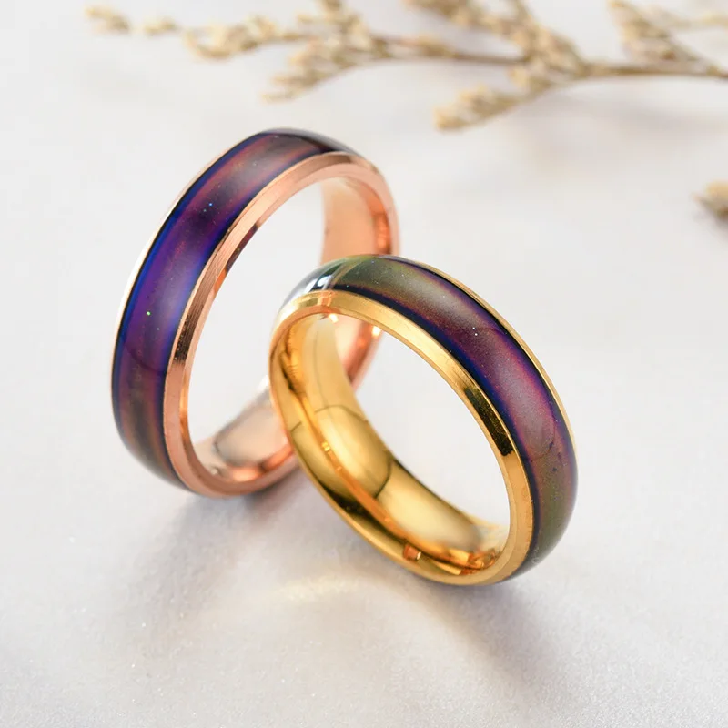 Hot Style Thermochromic Smooth Mood Rings 6mm Couple Stainless Steel Changing Color Mood Finger Rings