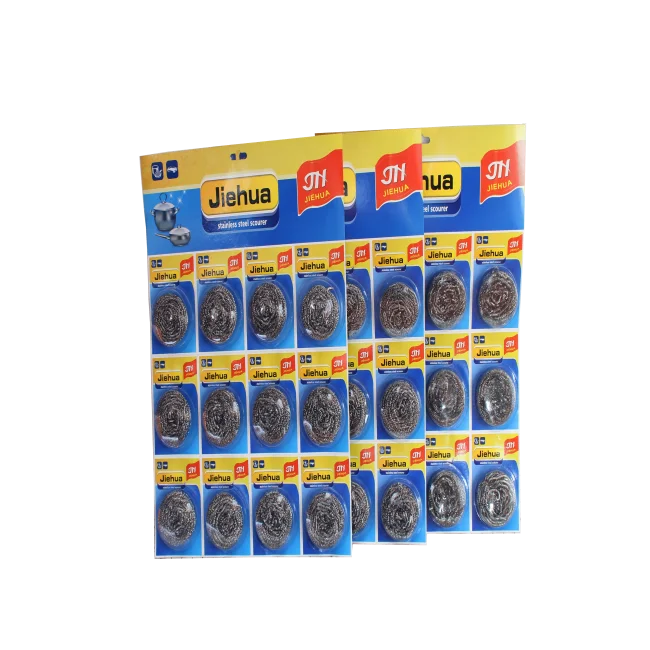 High quality and cheap 12 pcs stainless steel scourer with blister card packing for kitchen cleaning