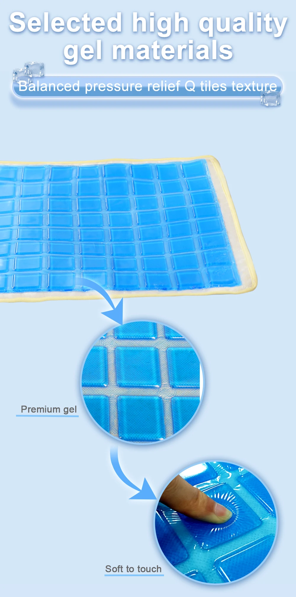 Hot Selling Summer High Quality Blue Gel Pad Wheelchair Car Cooling Gel Seat Cushion with No-slip Cover