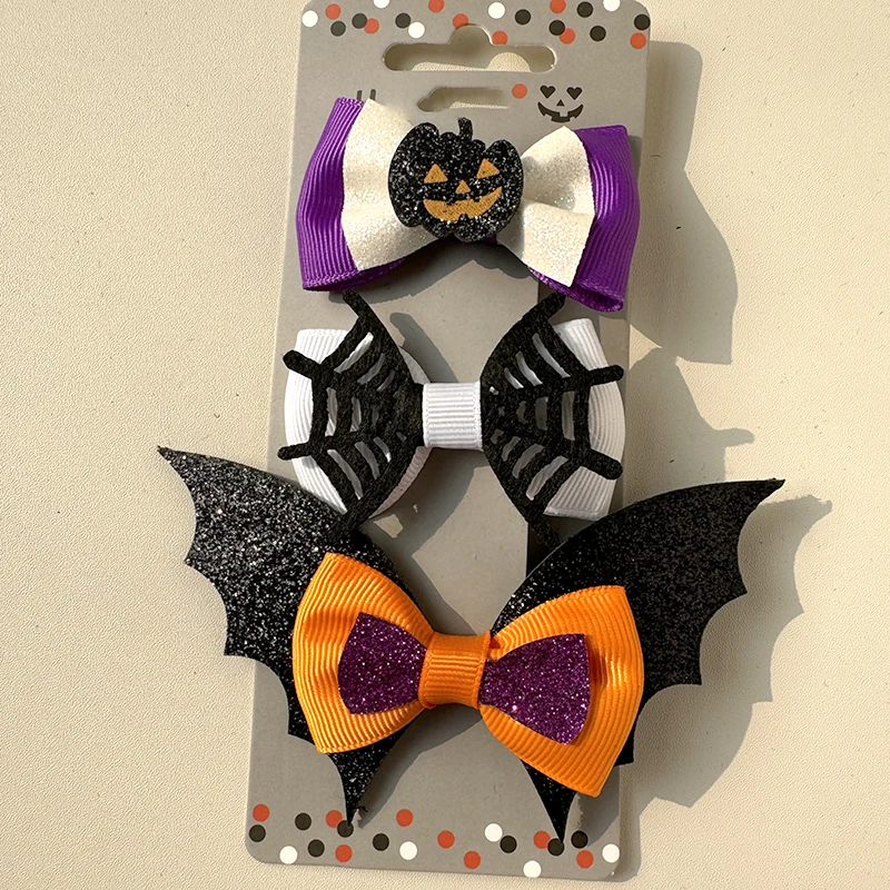 Halloween Duckbill Clip Hairpin Grosgrain Ribbon Hair pin Cartoon Resin Glitter Sequins Girls Decoration Accessories Hair Clips