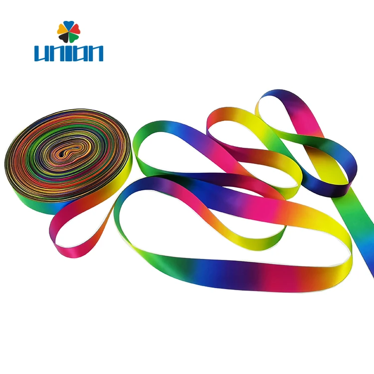 Wholesale single or double sided printed colorful rainbow satin ribbon Rainbow ribbon