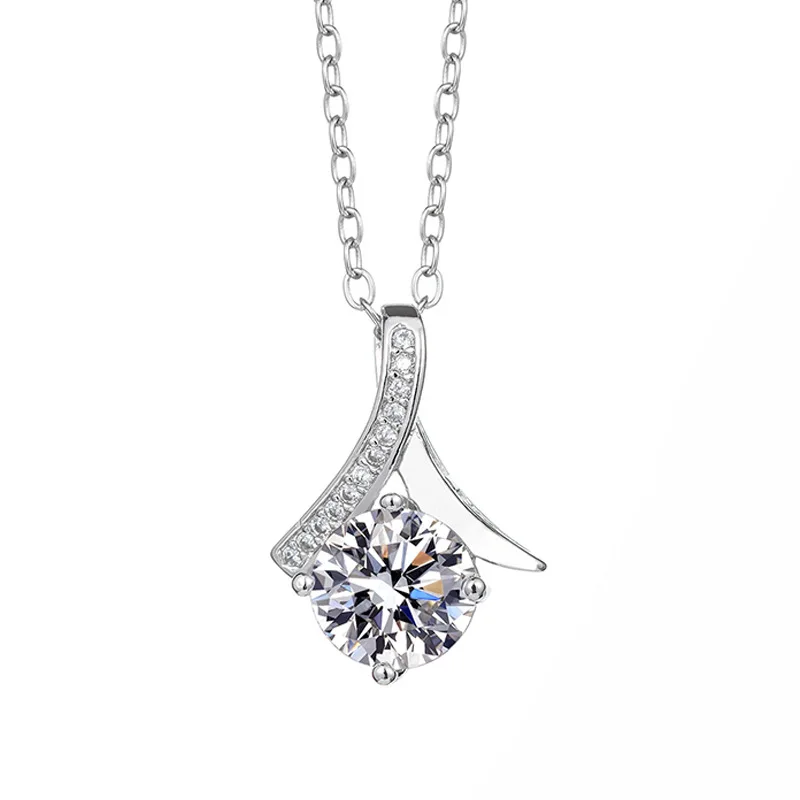 925 Sterling Silver Plated Solitaire Cubic Zirconia Necklace Exquisite Sparkling Round Cut Diamond Pendant Necklace Wedding