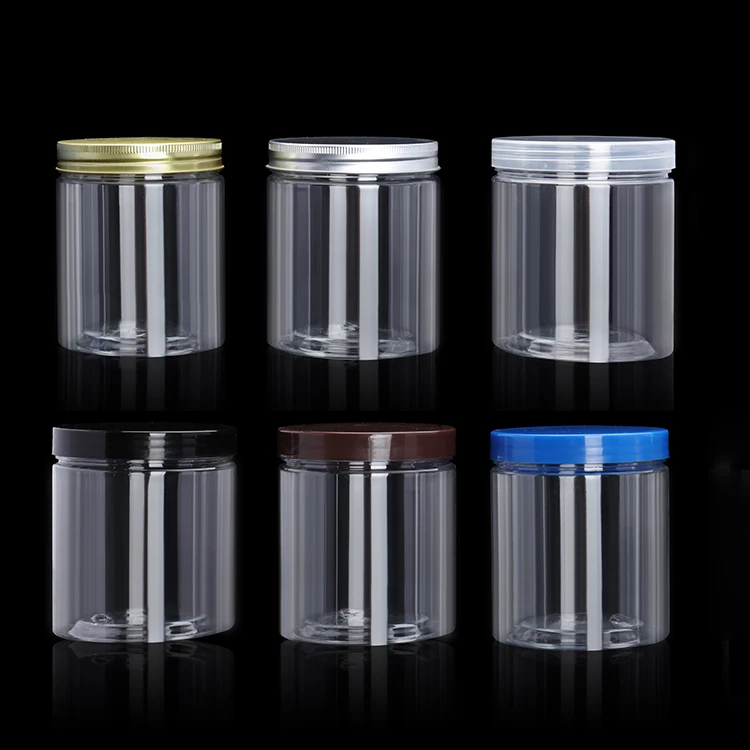 Wholesale Bulk Price Empty Food Storage Container Clear Black Plastic Round Jars with Lids 250ml 300ml 500ml 600ml 700ml