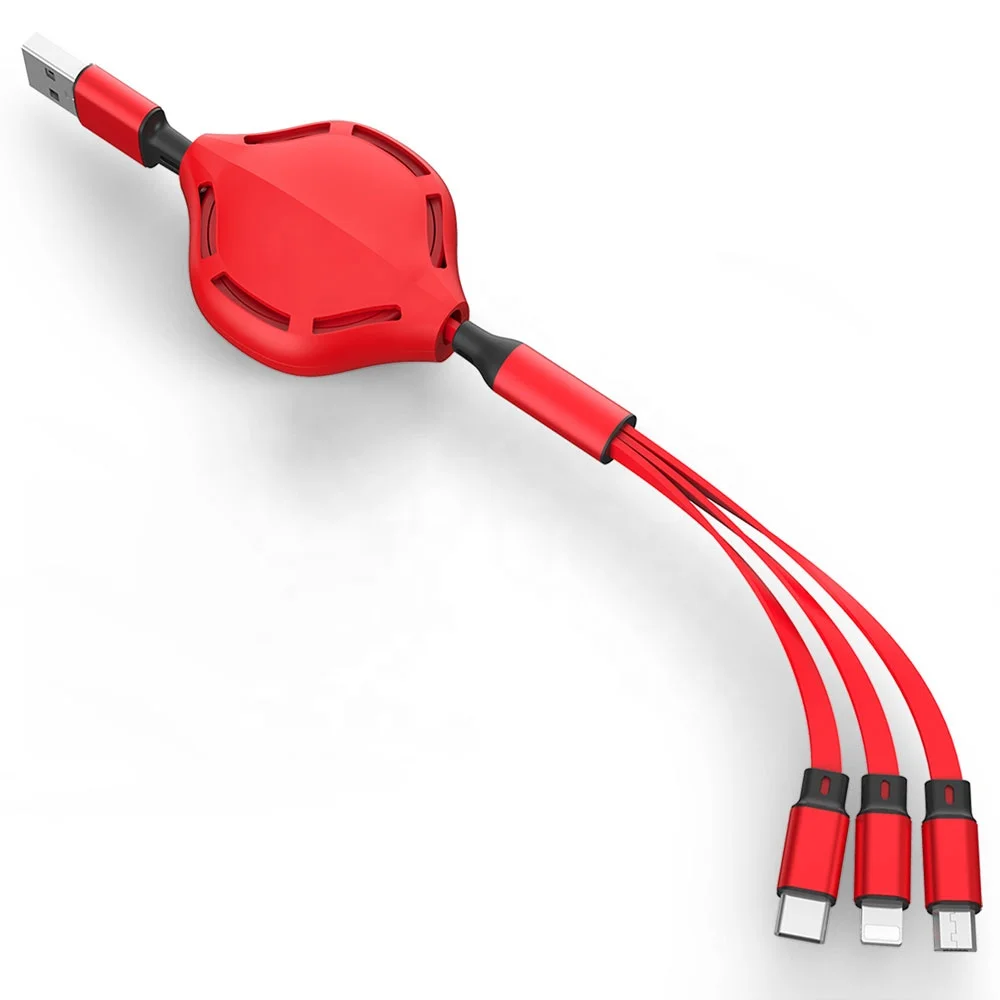 Сертификация Ce 1,1 M 2A многоголовый зарядный кабель адаптер 3 в 1 Масштабируемые данные для Micro Type-C, Android