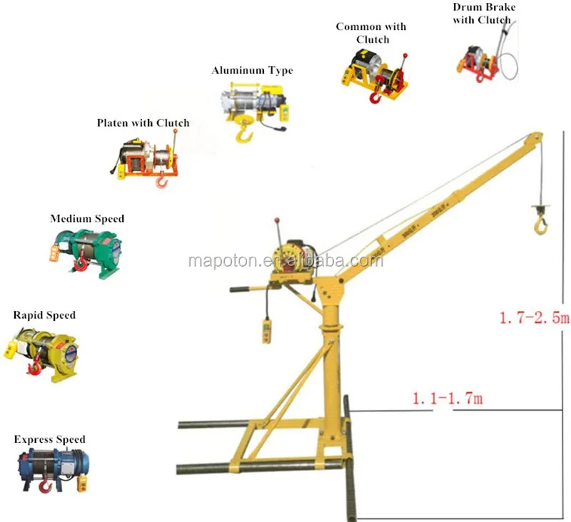 300kg 500kg 1000kg pickup portable mobile jib mini crane lifting other cranes machine mini electric hoist for house construction