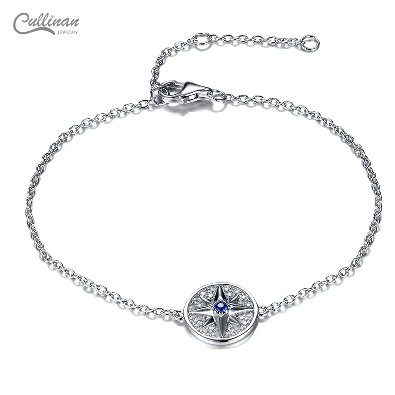 925 Standard Silver Plated Rhodium Zircon Star Compass Sailing Design Wholesale Jewellery Adjustment Pendant Bracelet