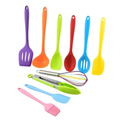 Food Grade Heat Resistant 10 Piece Kitchenware Tool Spoon Whisk Tongs Non-stick Cooking Spatula Silicone Kitchen Utensil Set
