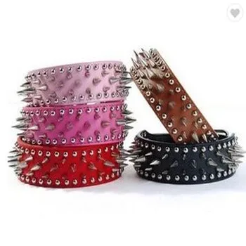 High Leather Sharp Spikes Medium Large Dog Pet Pitbull Matched Genuine Leather Leashes Lead Cool Sharp Spiked Studded Leather