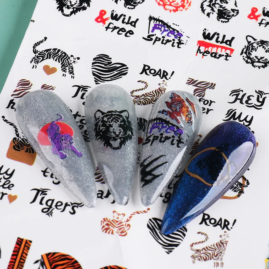 12pcs water sticker Tiger Symbol Nails Water Decals Design Cute Wild Animal Leopard Decoration Manicure Stickers Nail Decors