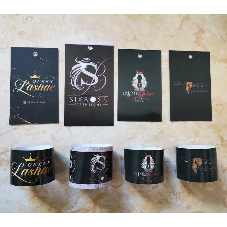 HT-9 Custom Logo Hair Bundle Wraps Paper Tags unique design Hair Bundle Wraps And Hang tags