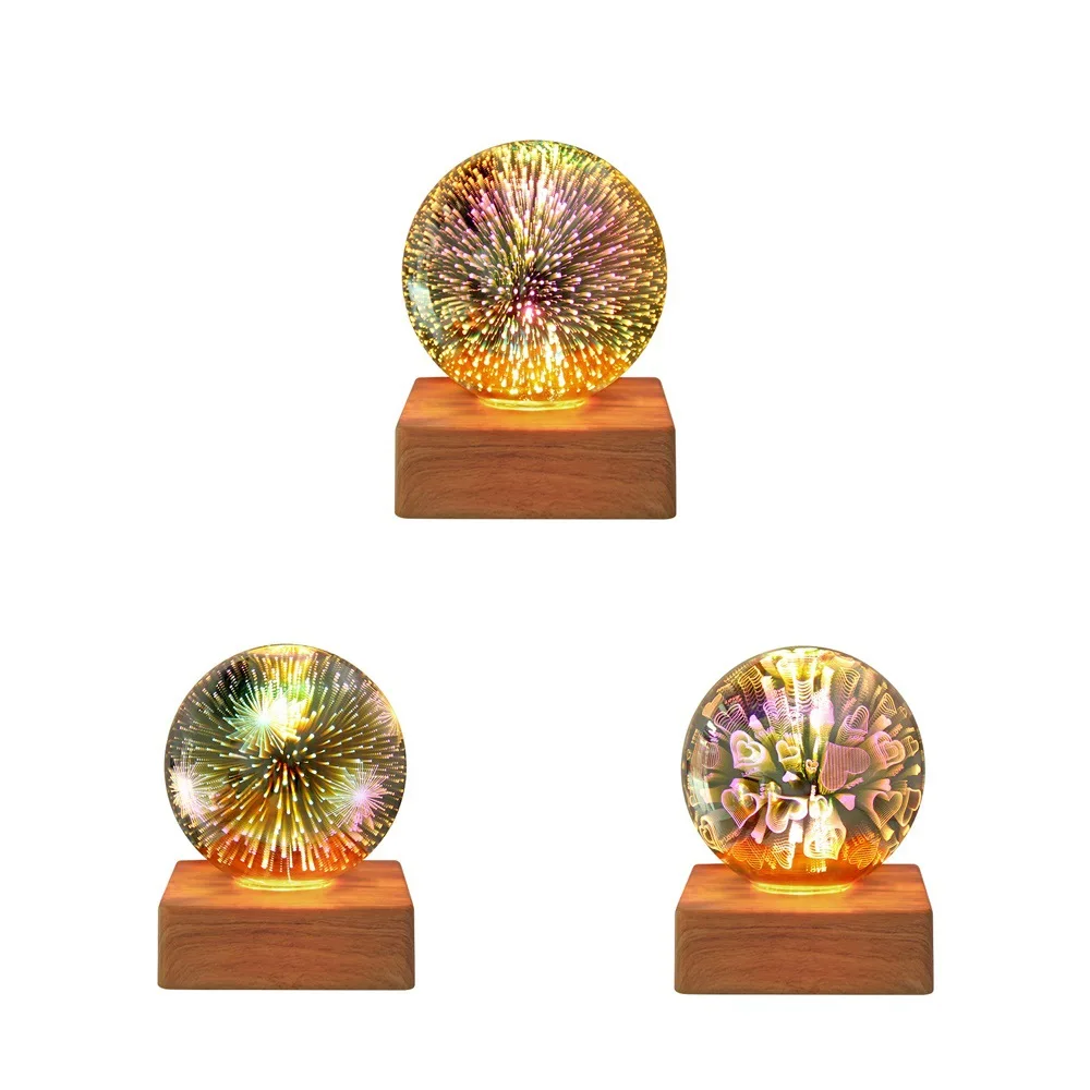 Hot selling led luminous colorful star effect 3D crystal glass magic ball fireworks night light lamp for room