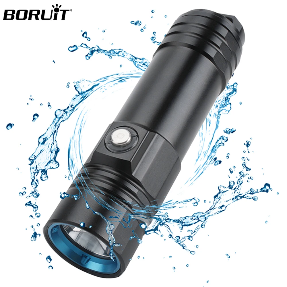 BORUiT IPX8 Waterproof 26650 Rechargeable battery  L2 Scuba Diving Light Underwater 50M Diving Led Flashlight Torch