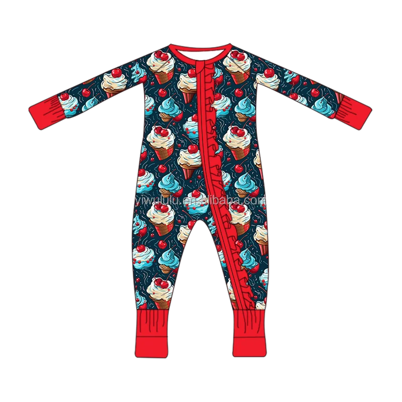 Organic Knitted Breathable Toddlers pajamas Cute Dinosaur and girls bamboo baby romper with zipper