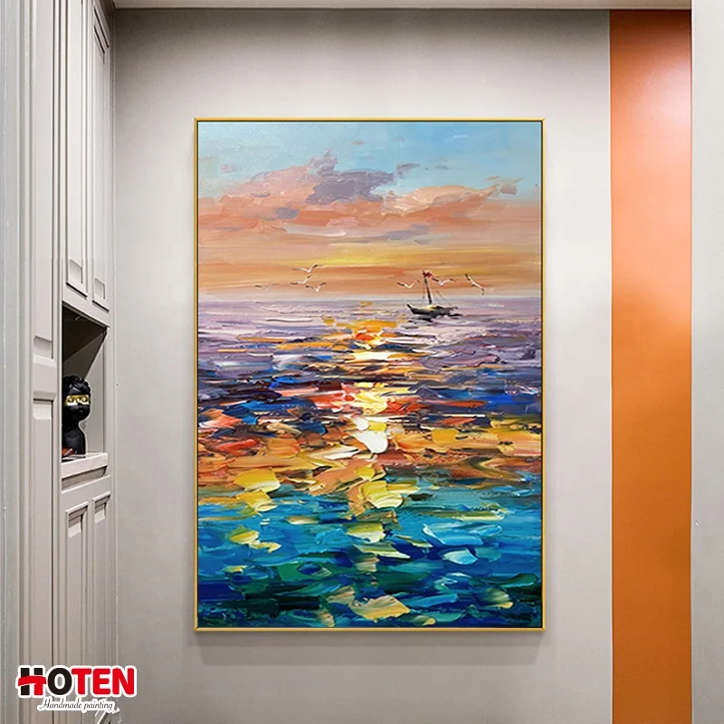 Bay texture abstract landscape decorative painting pure hand-painted purple color oil painting