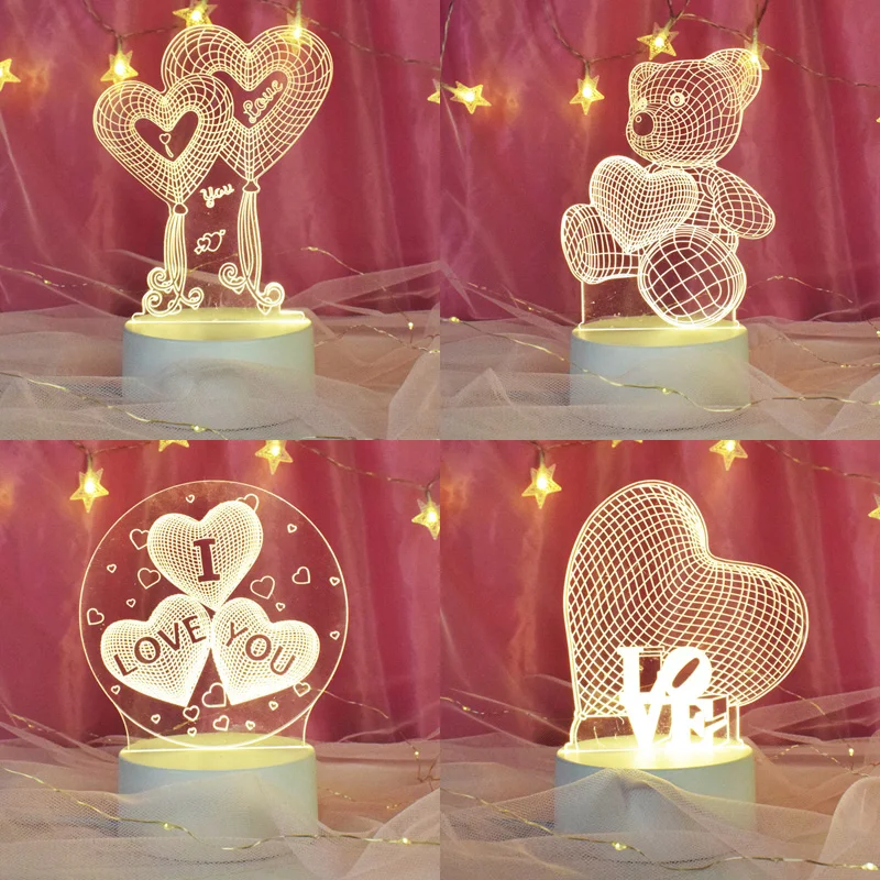 Unicorn 3d Night Light Creative Lights LED Love Christmas White Acrylic Animation Battery Horse Soccer Love Room Illusion Lamp