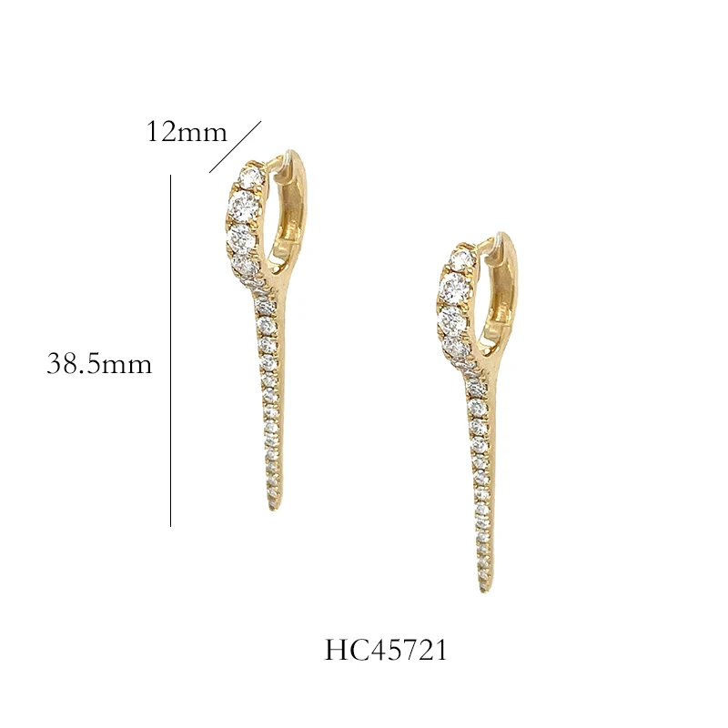 Real Gold Plated 925 Silver Jewellery Pave Zircon Spike Huggies Earrings For Women Jewelry