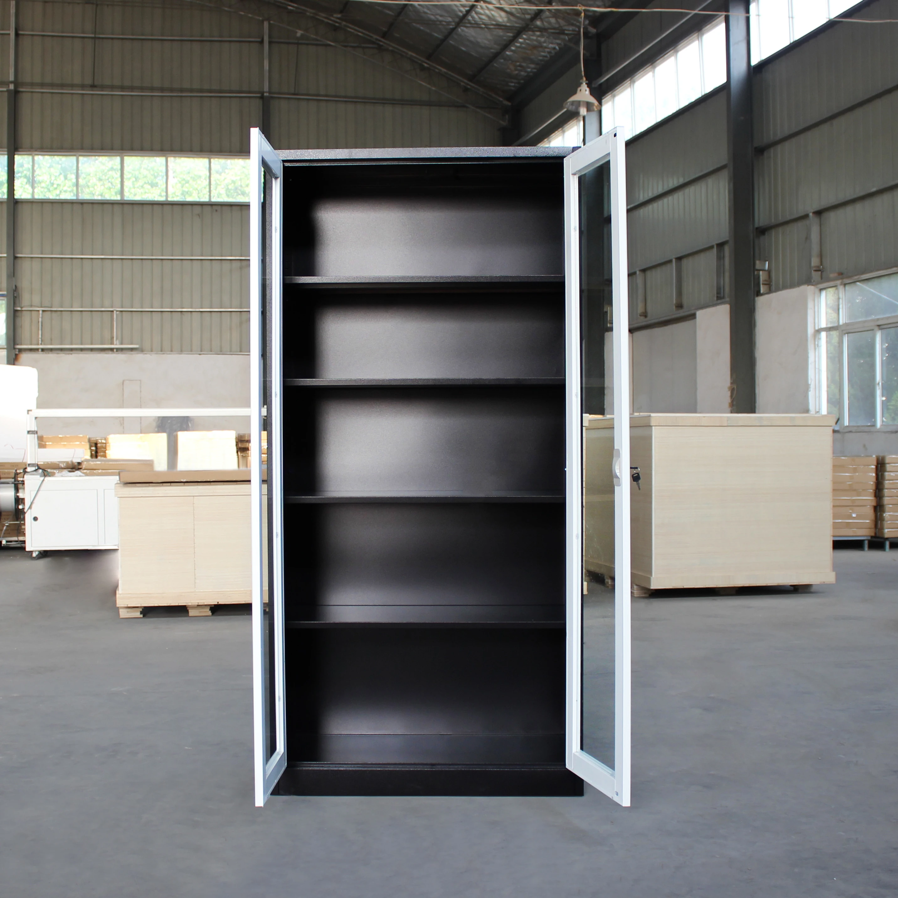 2024 Factory Direct Modern Office Furniture Steel High Filing Cabinet With 4 Tiers Glass Swing Door for Office Workstation Gym