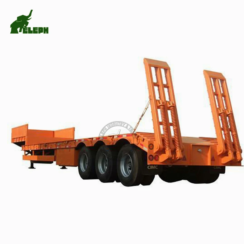 heavy duty lowbed semi trailer 2 axle 40 tons excavator wheel loader carry Removable goose neck trailer