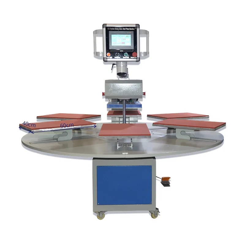 Fully automatic pneumatic robotic 6 station heat press printing plate roller hot transfer for Garment