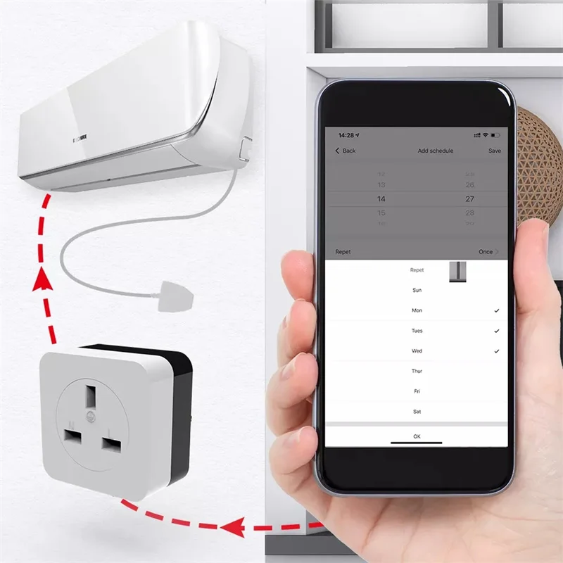 Alexa EU US UK WiFi Wall Smart Electrical AC Power Plugs Socket and Plug Outlet Energy Monitoring Tuya Air Conditioner Companion