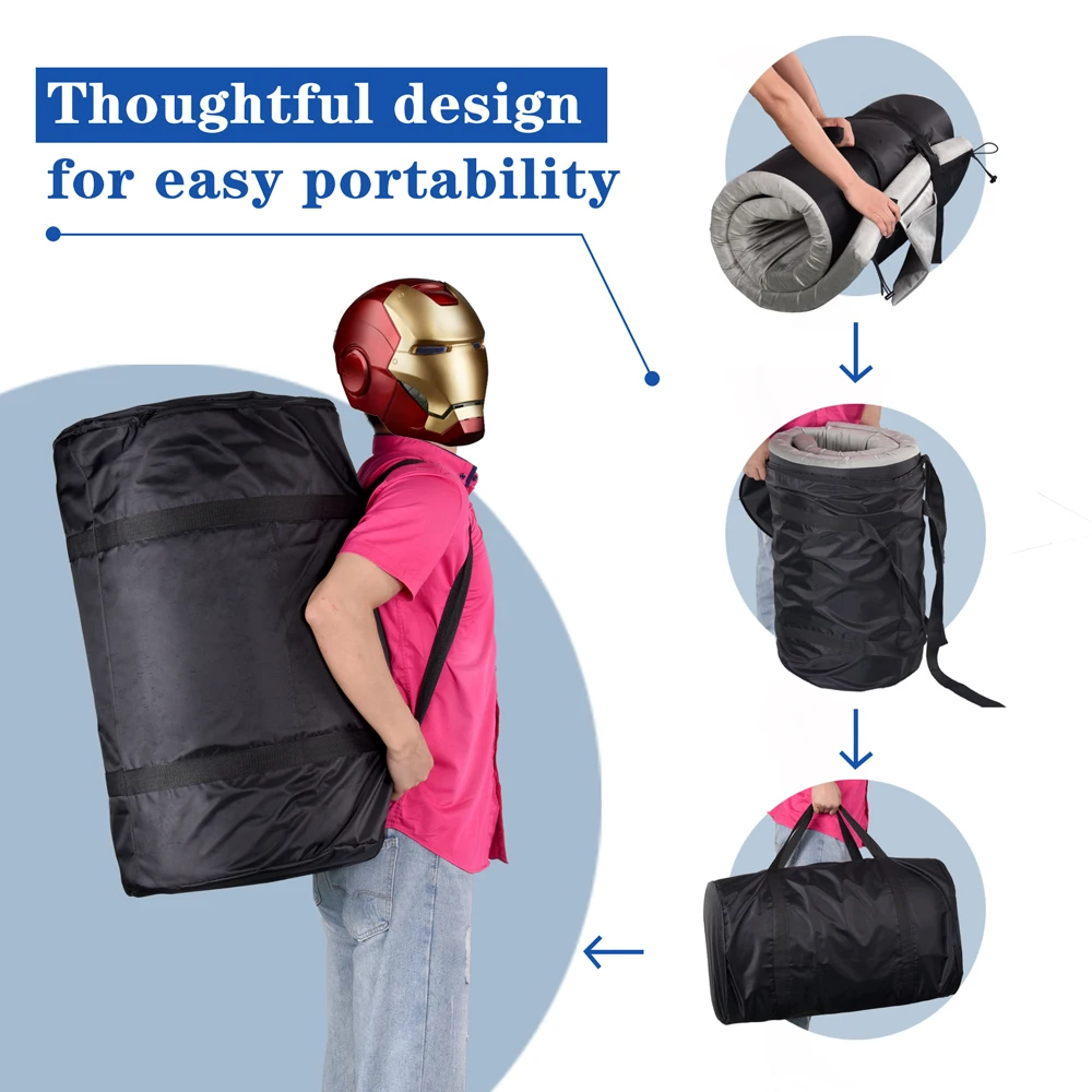 AIDI MS-CM001Outdoor Comfortable 2Inch Roll Up Travel Mat Sleeping Camping Mattress Memory Foam Pad With Elastic Straps