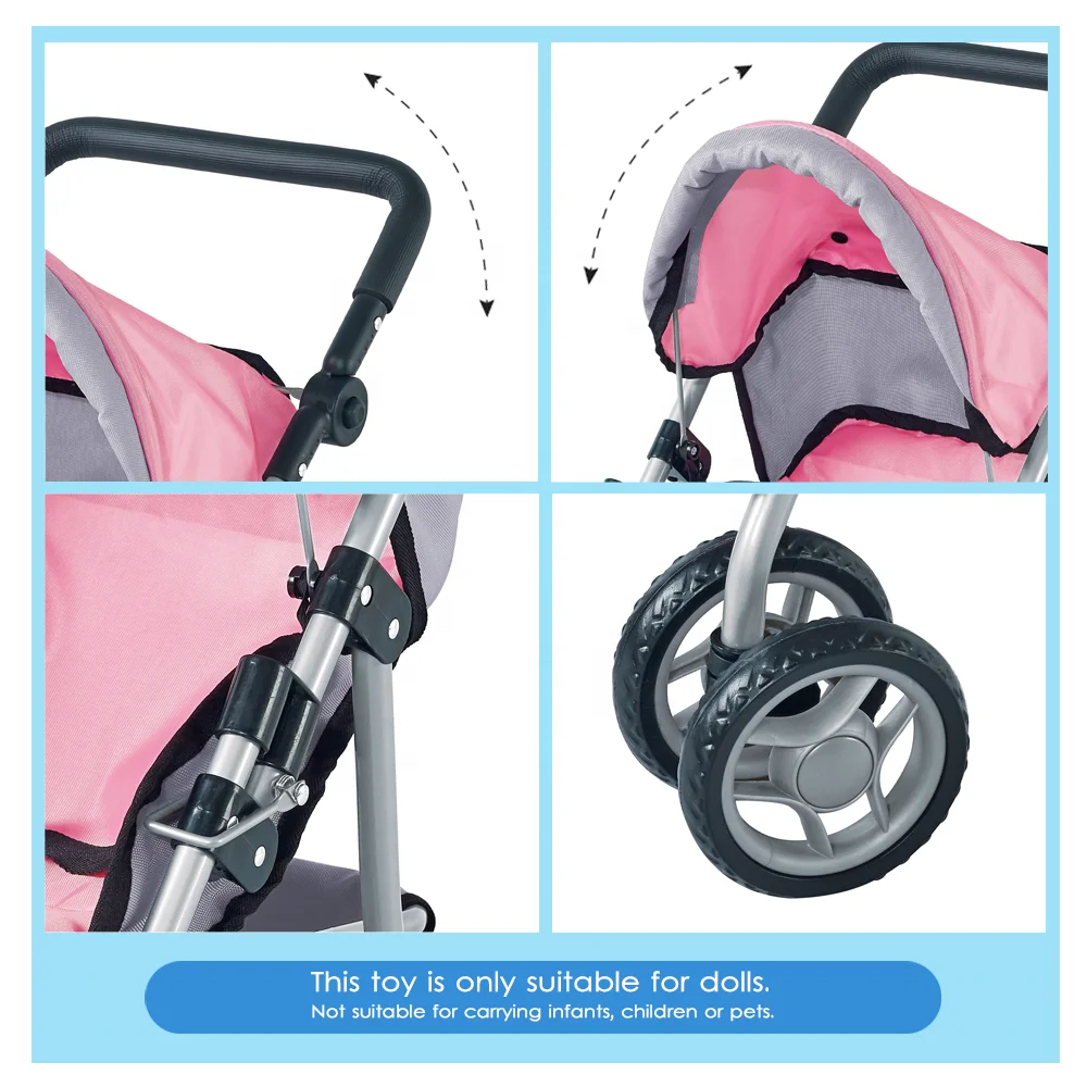 Dollri Starri New Fabric Design 2022 Baby Doll Pushchair with Sun Canopy and Adjustable Handle and Seat Stroller for Dolls