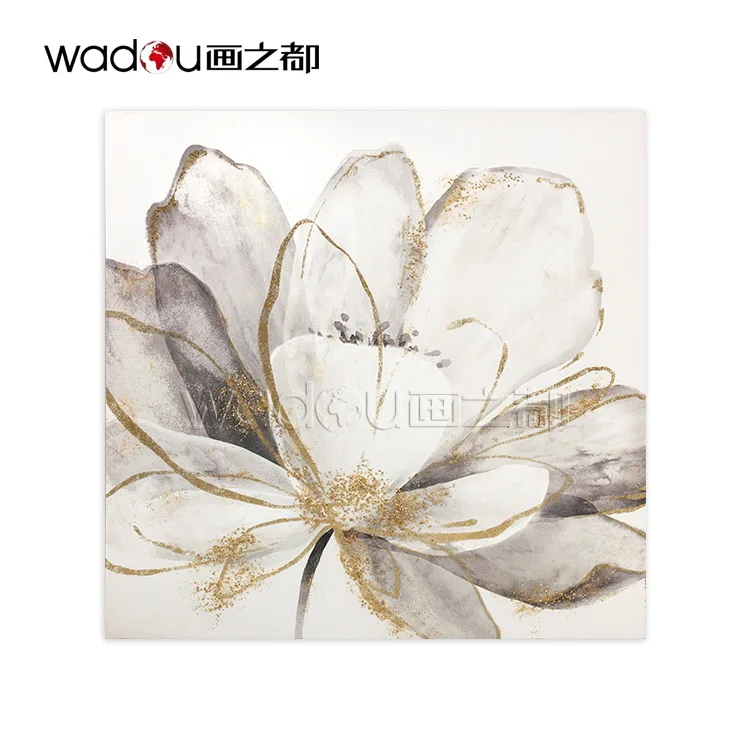 Factory Price Modern Canvas Art Abstract Big Flower Painting With Gold Foil Embellishment Wall Art For Living Room