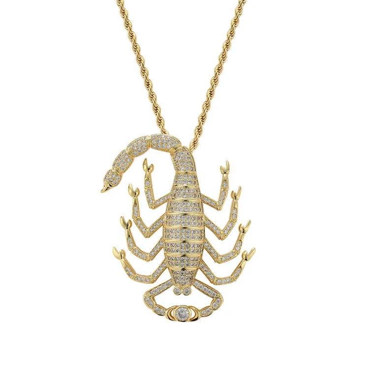 New Fashion 18k Gold Plated Micro Pave Bling AAA Cubic Zircon Hiphop Scorpion Pendant Necklace