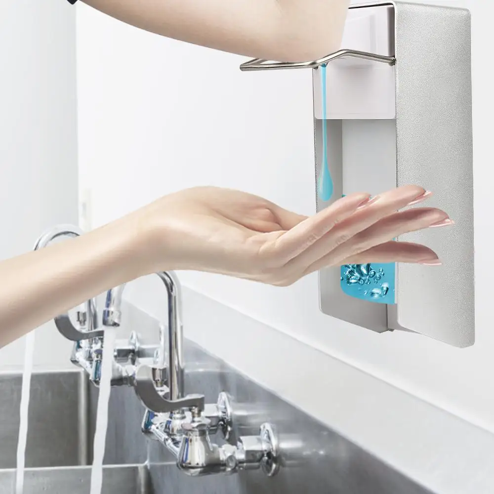 1000ML Wall-mounted Manual  Dispenser, Elbow Pressure Short Lever Stainless Steel Drip Type Press for Kitchen Bathroom