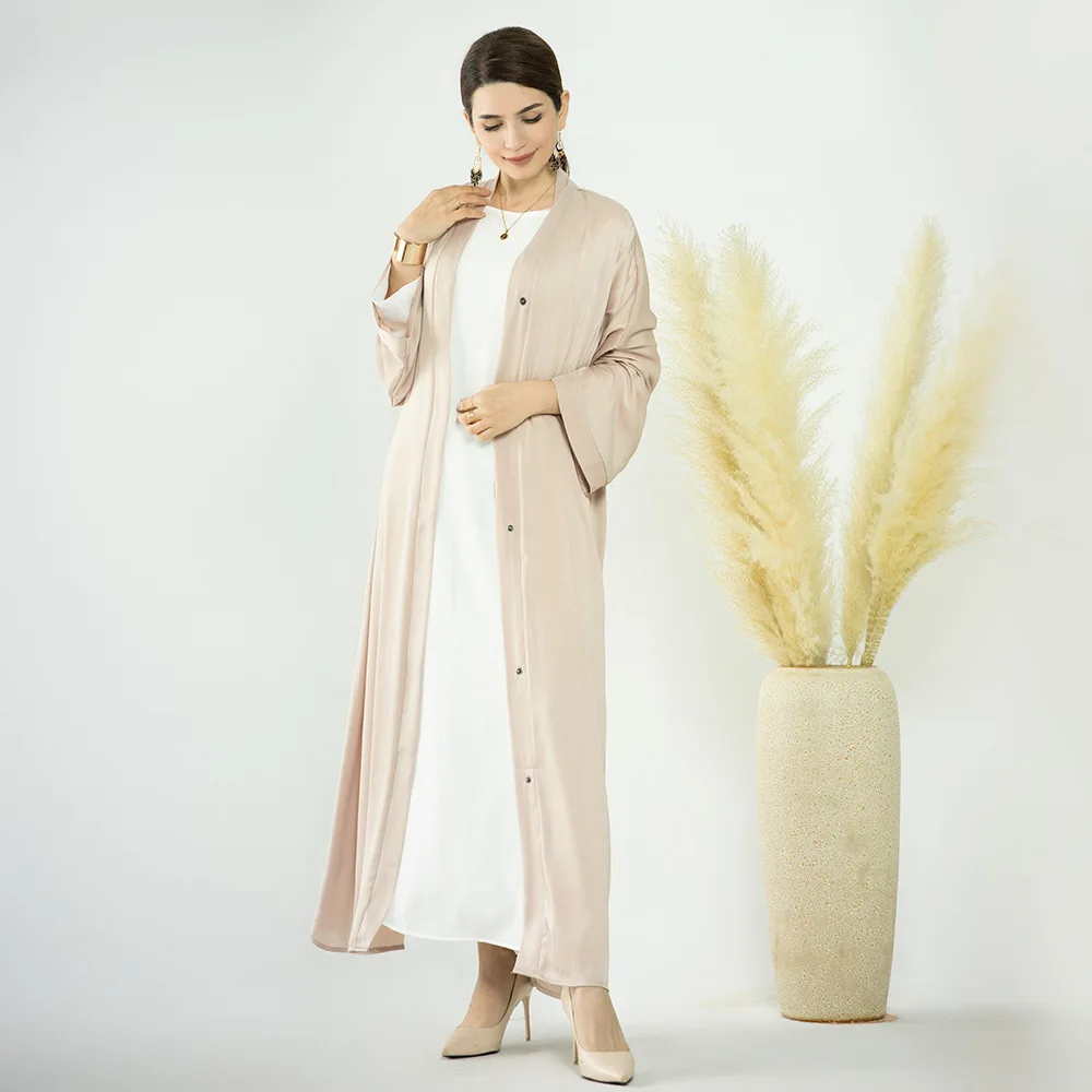 2023 EID Muslim Solid Color Islamic Abaya Muslim Ladies Abaya Modest Open Abaya With One Belt