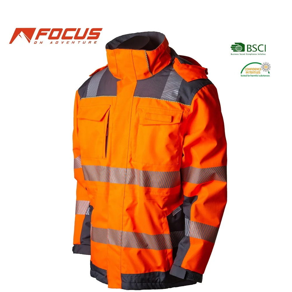 Mens Hi Vis Reflective Fluorescent Orange Safety Workwear Jacket FR 2 in 1 Hi-viz Safety Jacket