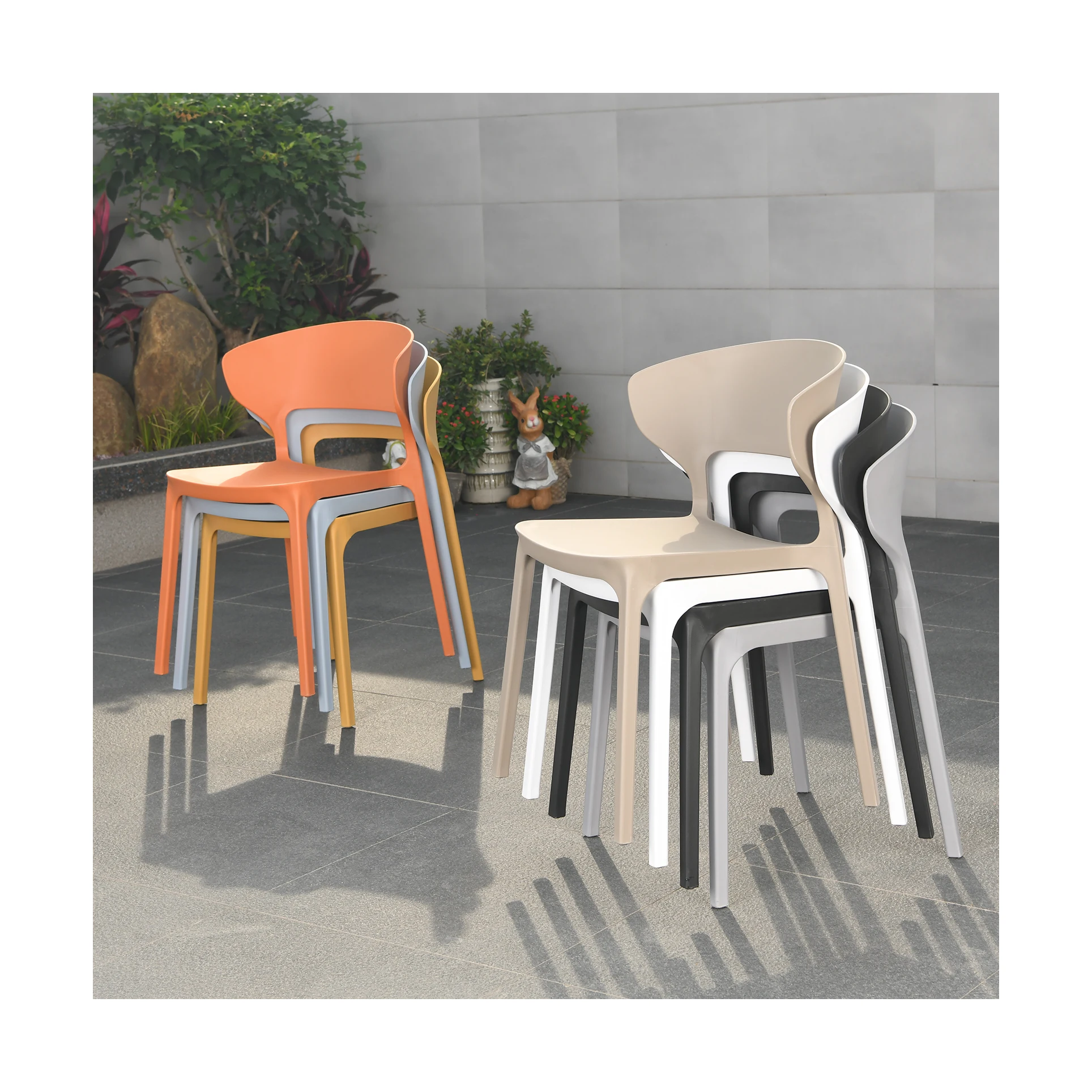 [MOJIA]Plastic Chair Set Top Quality Steel Frame Strong Bearing Capacity Stacked Chair Wholesale Foshan Factory  Price