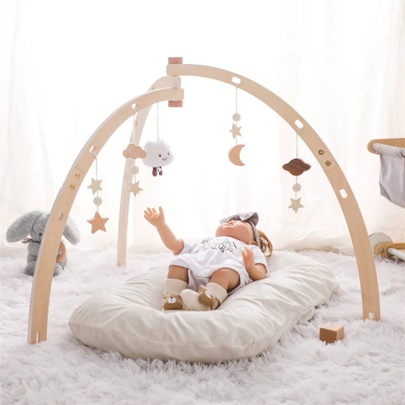 Customizable logo Wood Baby Toy Triangular Fitness Frame Baby Activity Play Gym With Hanging Pendant