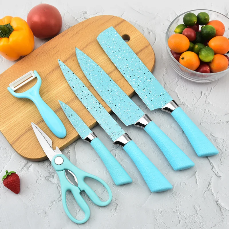 6pcs Colorful Kitchen Tool Set Pink Kitchen Knife Kit Gift Blue Kitchen Tools For Fruits Vegetables Meat Restaurant