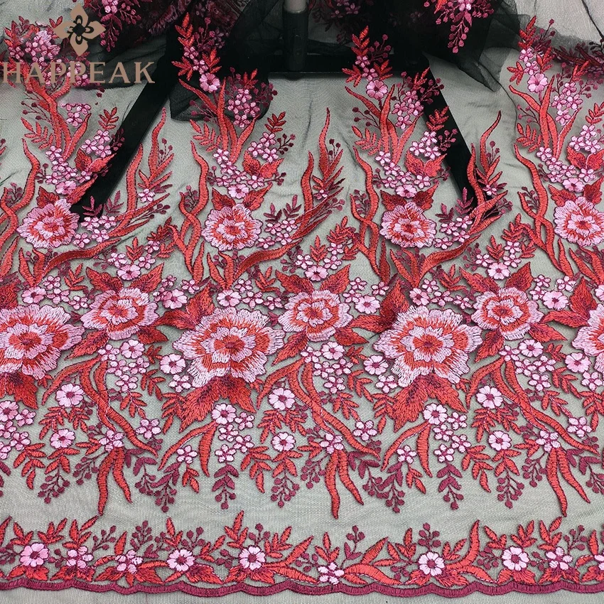 HAPPEAK High Grade Soft Embroidery Flower Lace Fabric Breathable Tulle Embroidered Fabric for Dress