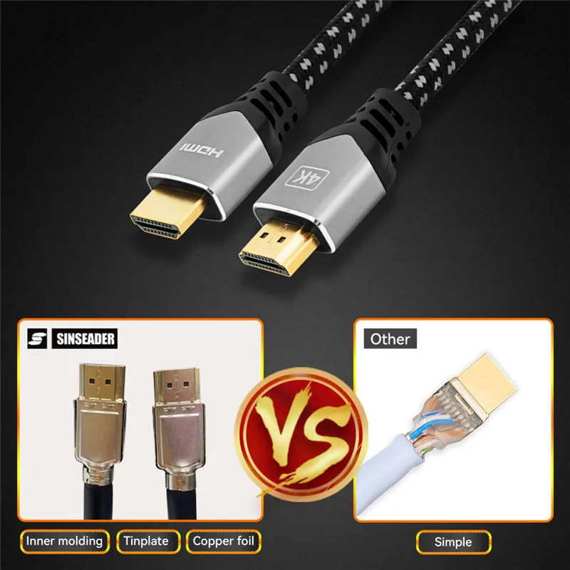 4K 60Hz HDMI To HDMI Cable High Speed 2.0 Golden Plated Connection Cable Cord For Monitor Computer TV PS3/4 Projector HDTV