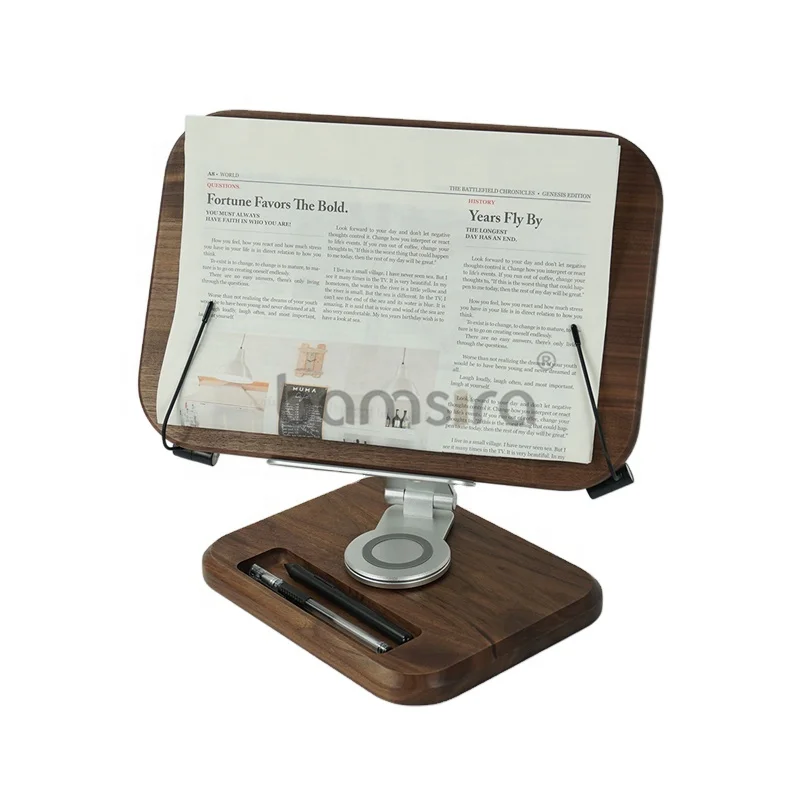Walnut 360 Degree Book Stand Adjustable Book Holder for Reading Desktop Riser for Laptop, Recipe, Textbook