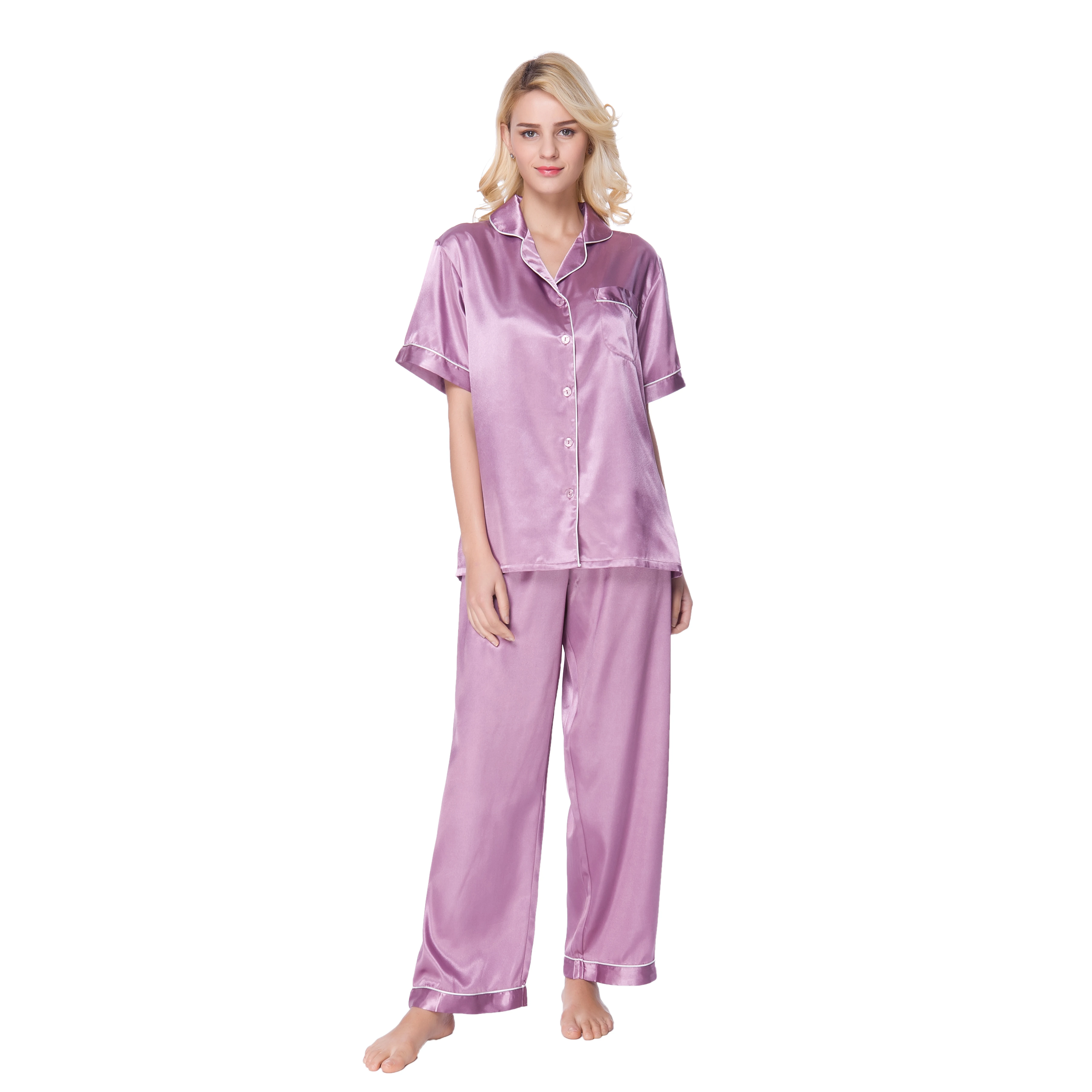 Fall Sleep Wear Lady 2 Piece Nightwear satin  Home Clothes Silk Pyjama Designer Inspired Pajama Satin Night Suit for Women