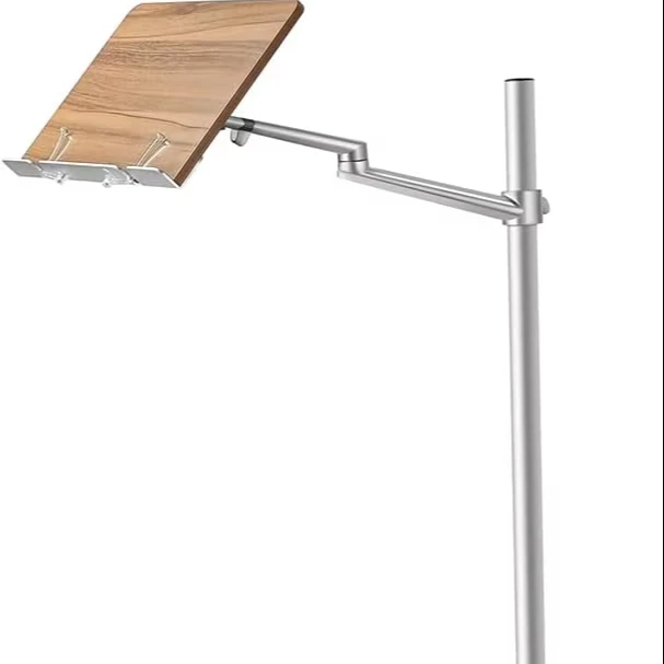 Book Stand for Reading, Hands-Free Holder for Laptop Phone Tablet with Wooden Pad, Rotated and Liftted Metal Support